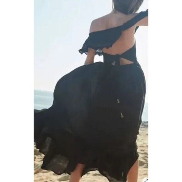 NWT FREE PEOPLE ENDLESS SUMMER Sz XS MOONLIGHT OCEAN MAXI DRESS IN BLACK - Picture 4 of 4